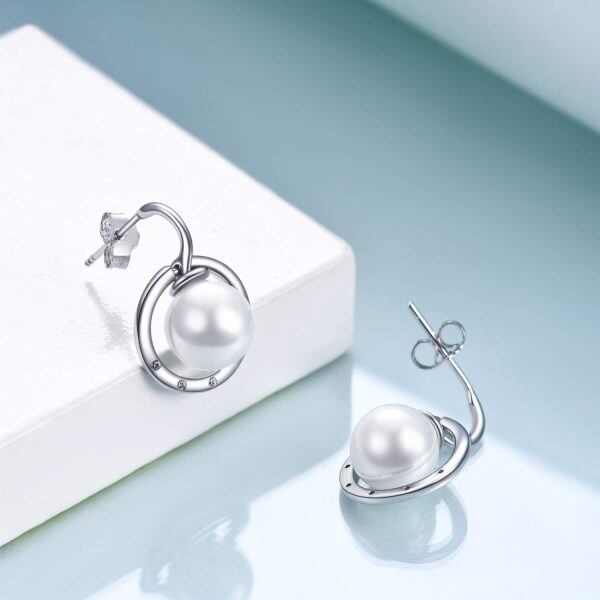 Sterling Silver Pearl Silver Plated Drop Earrings -1