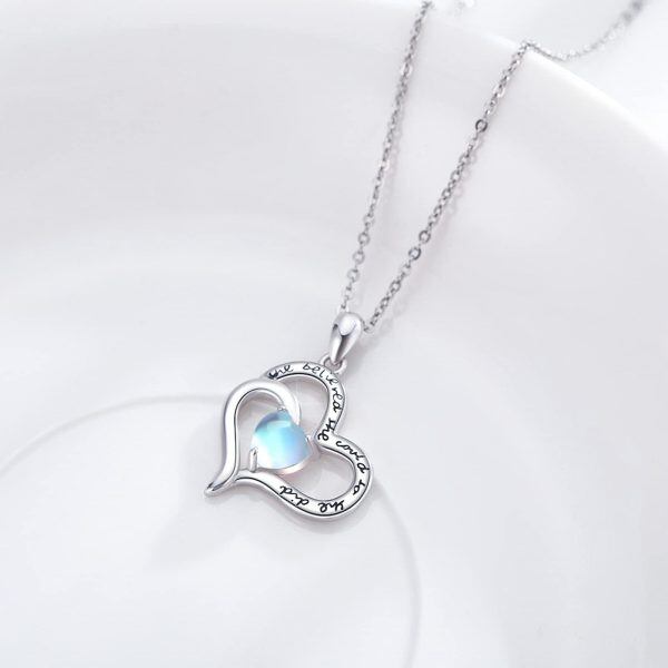 Sterling Silver Moonstone Silver Plated She Believed She Could So She Did Love Heart Together Pendant Necklace-2