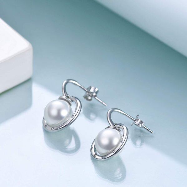 Sterling Silver Pearl Silver Plated Drop Earrings -2