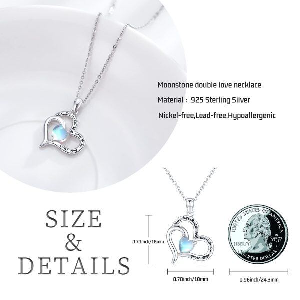 Sterling Silver Moonstone Silver Plated She Believed She Could So She Did Love Heart Together Pendant Necklace-3