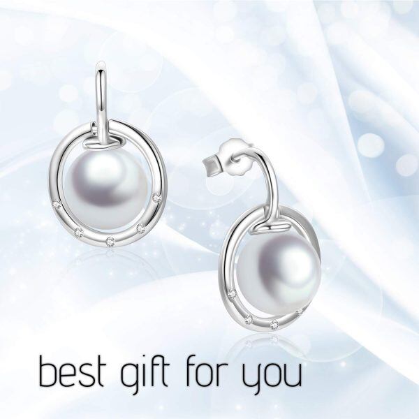 Sterling Silver Pearl Silver Plated Drop Earrings -4