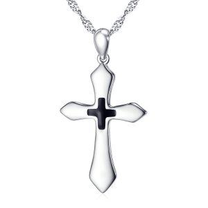 Sterling Silver Silver Plated Cross Pendent Necklace -0