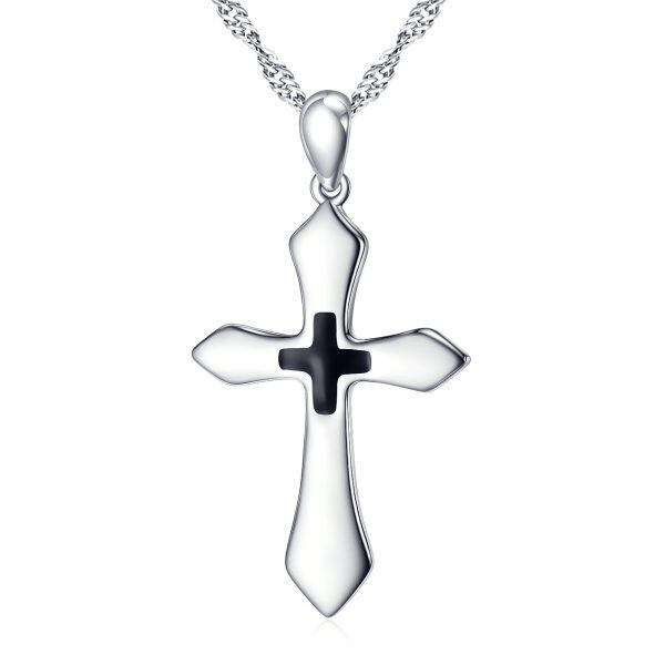 Sterling Silver Silver Plated Cross Pendent Necklace -0