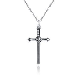 Sterling Silver Oxidized Sword Pendnet Necklace-0