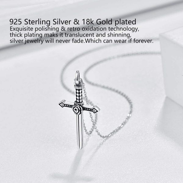 Sterling Silver Oxidized Sword Pendnet Necklace-2