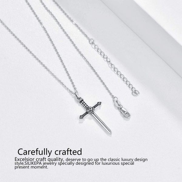 Sterling Silver Oxidized Sword Pendnet Necklace-3