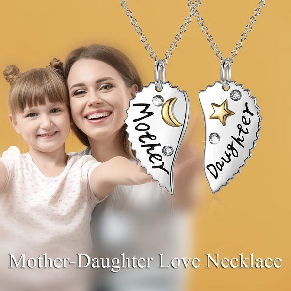 Sterling Silver Zircon Silver Plated Gift for Mother Daughter Heart Pendent Necklace -5