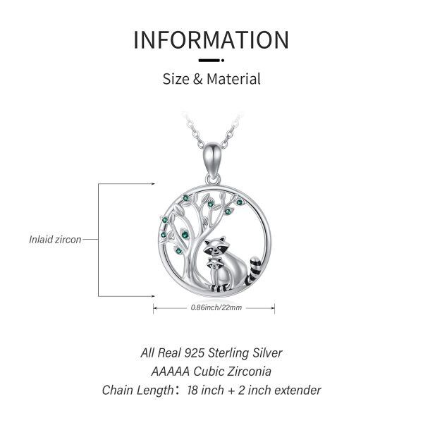 Sterling Silver Zircon Silver Plated Raccoon Tree Of Life Pendent Necklace -3