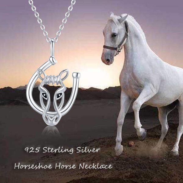 Sterling Silver Silver Plated Lucky Horseshoe Pendent Necklace-4