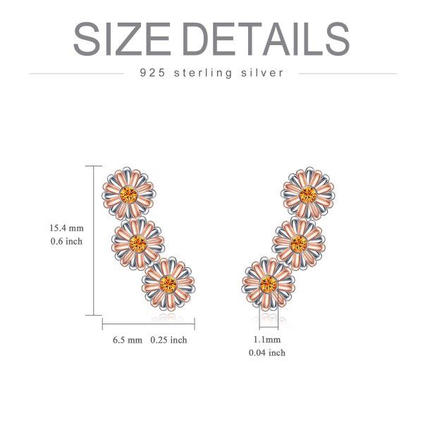 Sterling Silver Simulated Topaz Crystal Two Tone Color Daisy Ear Climber -5