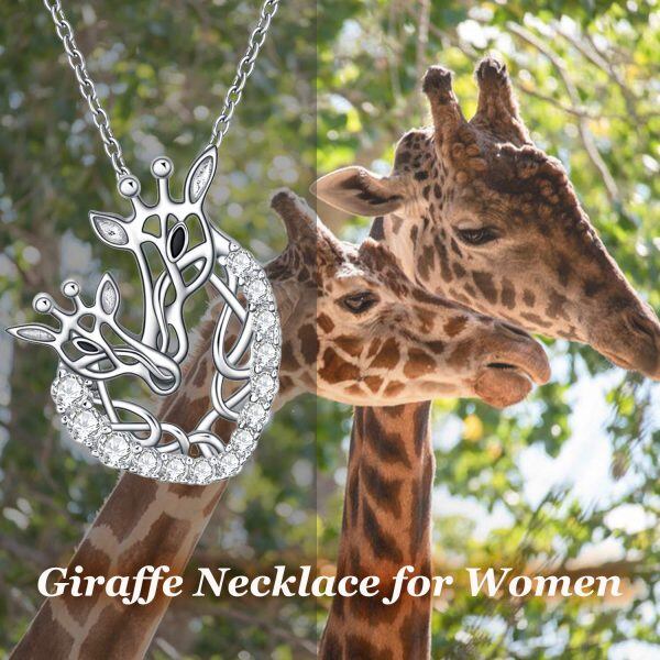 Sterling Silver Zirocn Silver Plated Giraffe Pendnet Necklace -1