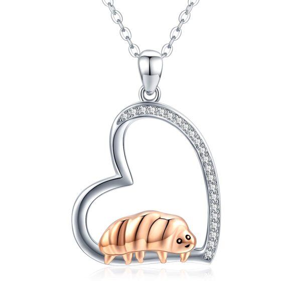 Sterling Silver Zircon Silver Plated Tardigrade Pendent Necklace -0