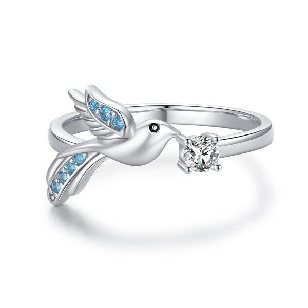 Hummingbird Rings for Women 925 Sterling Silver Hummingbird Adjustable Open Ring Hummingbird Jewelry Gifts for Birthday-0