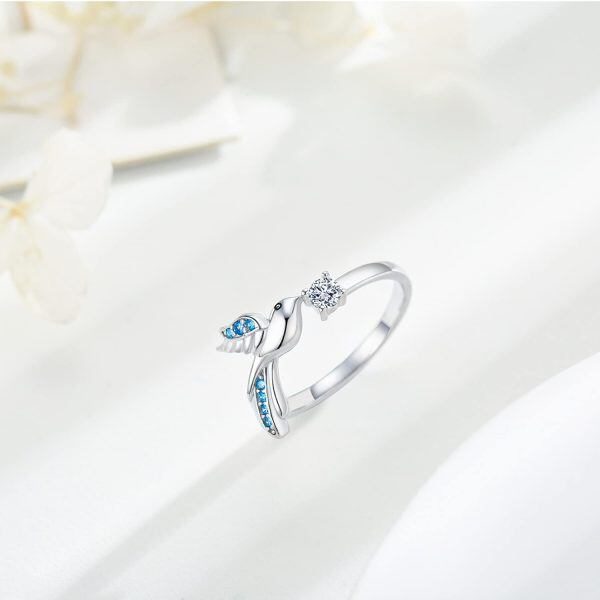 Hummingbird Rings for Women 925 Sterling Silver Hummingbird Adjustable Open Ring Hummingbird Jewelry Gifts for Birthday-1