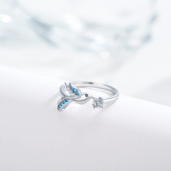 Hummingbird Rings for Women 925 Sterling Silver Hummingbird Adjustable Open Ring Hummingbird Jewelry Gifts for Birthday-2