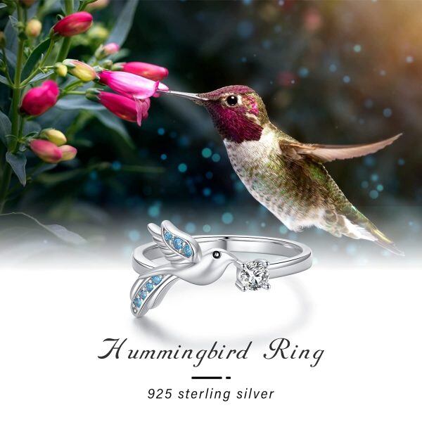 Hummingbird Rings for Women 925 Sterling Silver Hummingbird Adjustable Open Ring Hummingbird Jewelry Gifts for Birthday-5