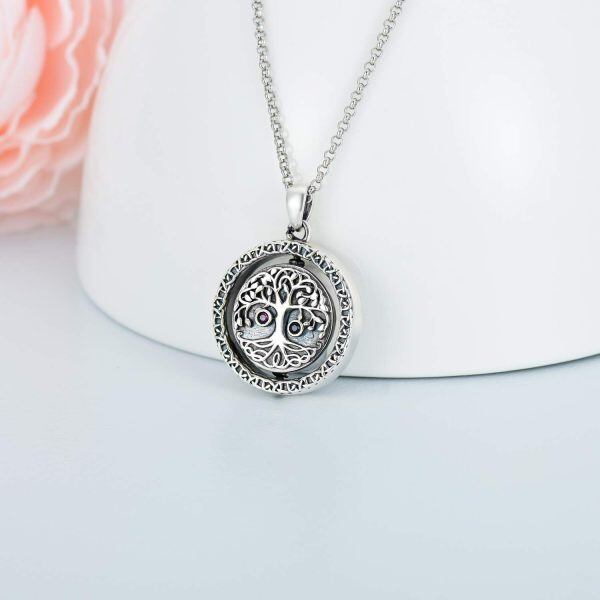 Sterling Silver Zircon Oxidized Celtic Tree of Life Urn Pendent Necklace-1