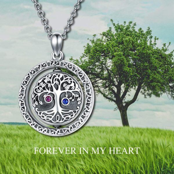 Sterling Silver Zircon Oxidized Celtic Tree of Life Urn Pendent Necklace-6