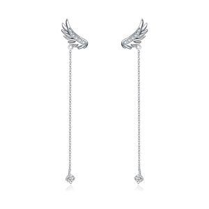 Sterling Silver Zircon Silver Plated Angel Wings Earrings Drop Dangle Earrings-0