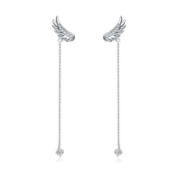 Sterling Silver Zircon Silver Plated Angel Wings Earrings Drop Dangle Earrings-0