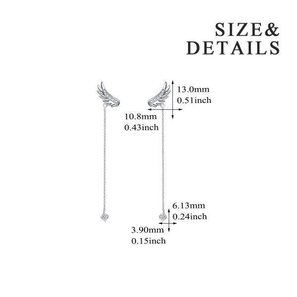 Sterling Silver Zircon Silver Plated Angel Wings Earrings Drop Dangle Earrings-5