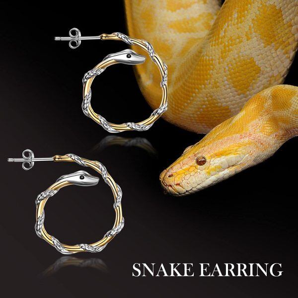 Sterling Silver Gold CZ Snake Huggie Hoop Earrings-2