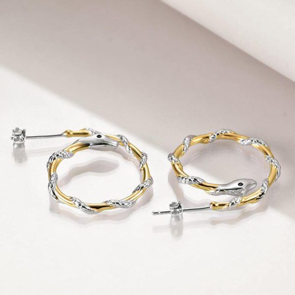 Sterling Silver Gold CZ Snake Huggie Hoop Earrings-3