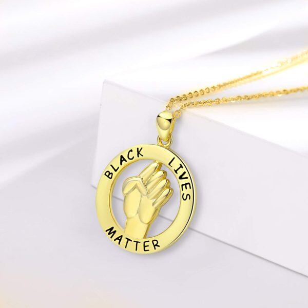 Sterling Silver Gold Plated Black Lives Matter Pendant Necklace -1