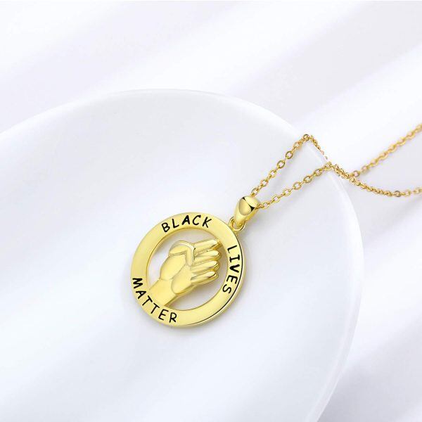 Sterling Silver Gold Plated Black Lives Matter Pendant Necklace -2