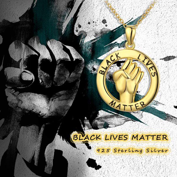 Sterling Silver Gold Plated Black Lives Matter Pendant Necklace -5