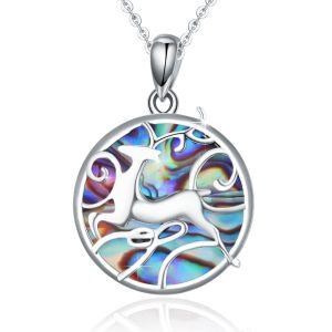 Sterling Silver Abalone Silver Plated Elk Pendent Necklace-0