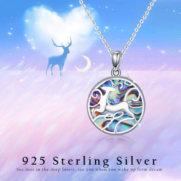 Sterling Silver Abalone Silver Plated Elk Pendent Necklace-3