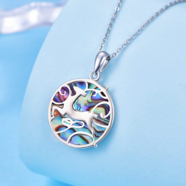 Sterling Silver Abalone Silver Plated Elk Pendent Necklace-5