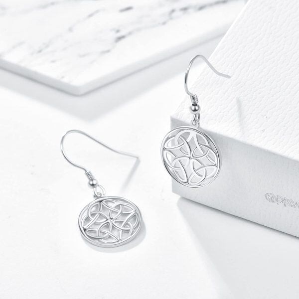 Sterling Silver Silver Plated Celtic Knot Drop Earrings-5