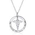 wholesale 925 Sterling Silver Caduceus Symbol Pendant Necklace with Inspirational Quote She Believed She Could So She Did Medical s for Nurses Doctors-0-0
