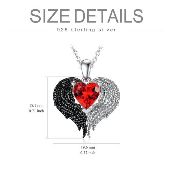 Sterling Silver Crystal Angel Wing Heart Couple Pendant Necklace-4