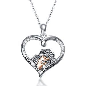 Sterling Silver Zircon Two Tone Color Mother and Daughter Hedgehog Pendent Necklace-0