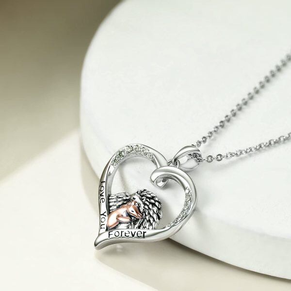 Sterling Silver Zircon Two Tone Color Mother and Daughter Hedgehog Pendent Necklace-2