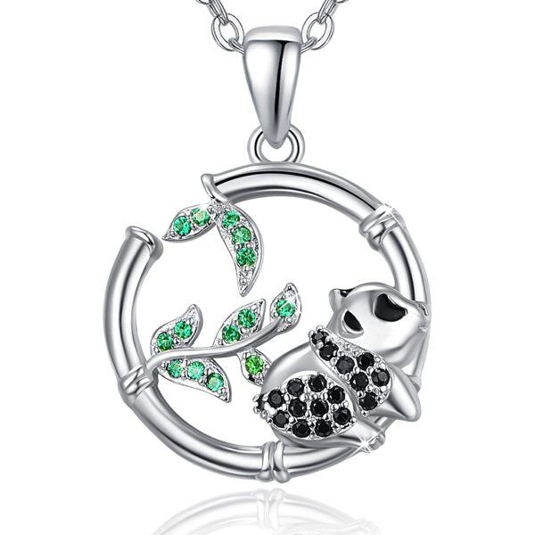 Sterling Silver Zircon Silver Plated Panda Pendant Necklace-0