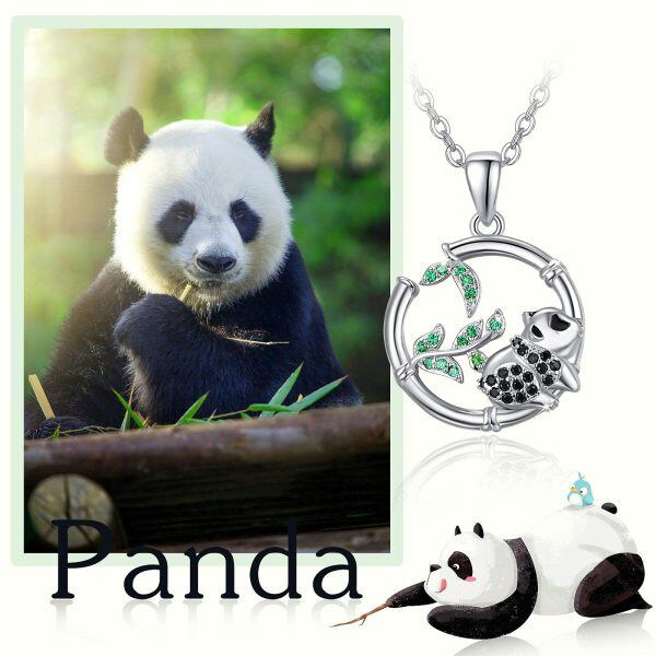 Sterling Silver Zircon Silver Plated Panda Pendant Necklace-3