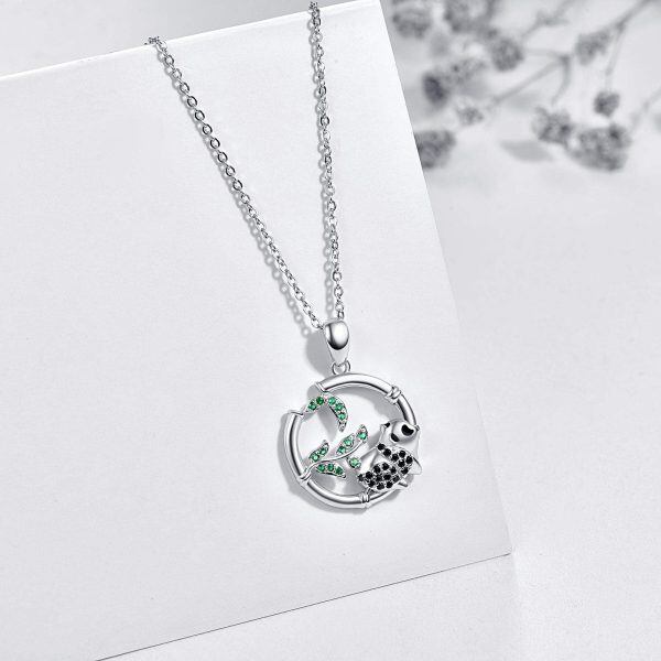 Sterling Silver Zircon Silver Plated Panda Pendant Necklace-5