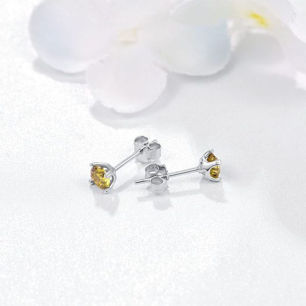 Sterling Silver Yellow Citrine Zircon Stud Earring -1