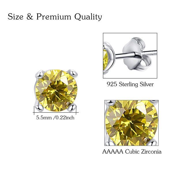 Sterling Silver Yellow Citrine Zircon Stud Earring -3