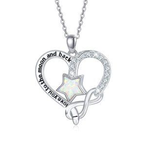 Sterling Silver Opal Silver Plated Star Love Heart Infinity I Love You to The Moon and Back Pendant Necklace-0