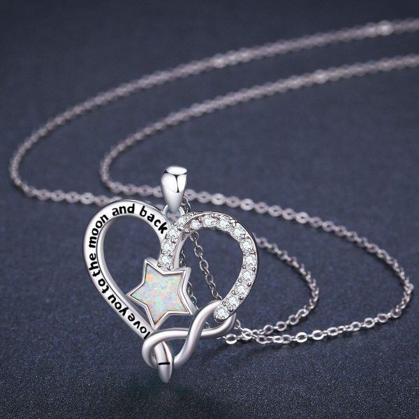 Sterling Silver Opal Silver Plated Star Love Heart Infinity I Love You to The Moon and Back Pendant Necklace-1