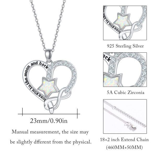 Sterling Silver Opal Silver Plated Star Love Heart Infinity I Love You to The Moon and Back Pendant Necklace-4