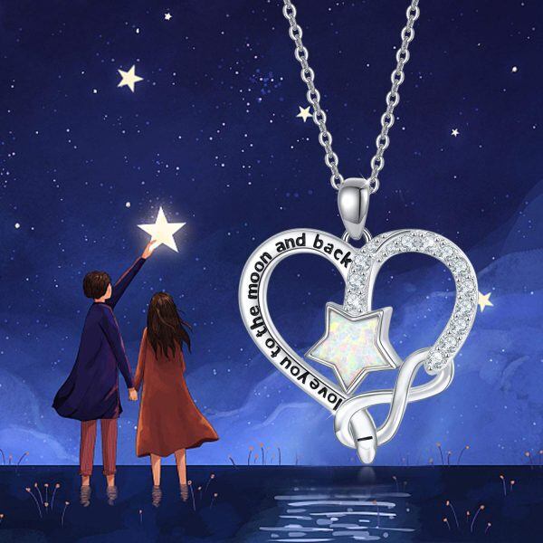 Sterling Silver Opal Silver Plated Star Love Heart Infinity I Love You to The Moon and Back Pendant Necklace-5