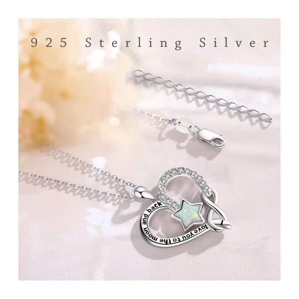 Sterling Silver Opal Silver Plated Star Love Heart Infinity I Love You to The Moon and Back Pendant Necklace-6