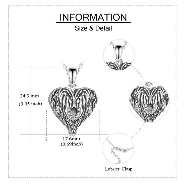 Sterling Silver Zircon Oxidiated Guardian Angel Wings Urn Necklaces -3