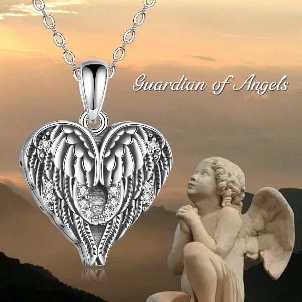 Sterling Silver Zircon Oxidiated Guardian Angel Wings Urn Necklaces -4